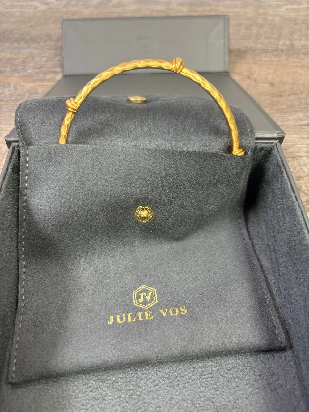 Julie Vos Gold Bamboo Bangle Bracelet Designer Jewelry w/ Box & Pouch